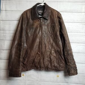 Kenneth Cole Reaction Brown Leather Zip Up Jacket‎ Mens Large